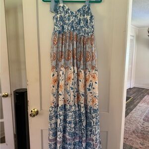 Floral Maxi Dress in Blue and White